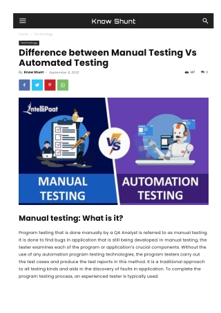 Difference between Manual Testing Vs Automated Testing