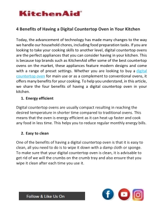 4 Benefits Of Having A Digital Countertop Oven In Your Kitchen