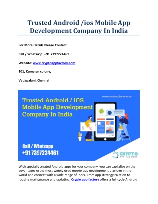 Trusted Android /ios Mobile App Development Company In India