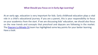What should you focus on in early-age learning