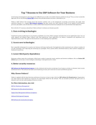 Top 7 Reasons to Use an ERP Software for Your Business