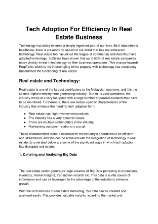 Tech Adoption For Efficiency In Real Estate Business