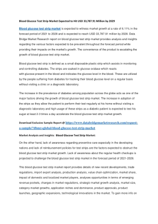 Blood Glucose Test Strip Market Expected to Hit USD 33,787.91 Million by 2029