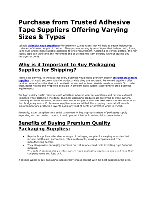 Purchase from Trusted Adhesive Tape Suppliers Offering Varying Sizes & Types