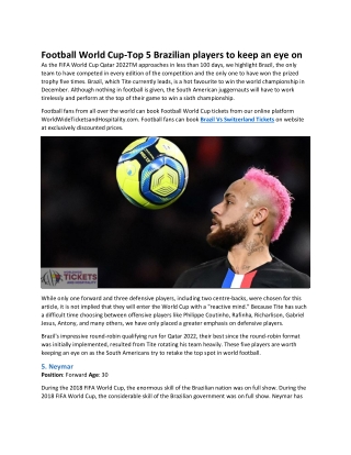 Football World Cup-Top 5 Brazilian players to keep an eye on