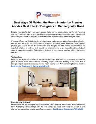 Best Ways Of Making the Room interior by Premier Abodes Best Interior Designers in Bannerghatta Road