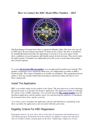 How to Contact the KBC Head Office Number – 2023