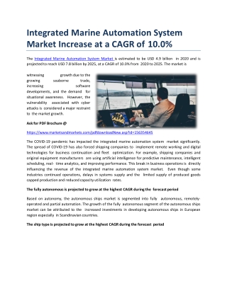 Integrated Marine Automation System Market increase at a CAGR of 10.0%