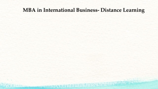 MBA in International Business- Distance Learning