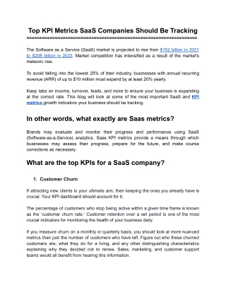 Top KPI Metrics SaaS Companies Should Be Tracking