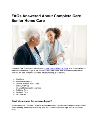 FAQs Answered About Complete Care Senior Home Care