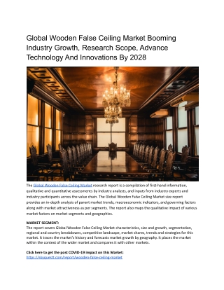 Global Wooden False Ceiling Market Booming Industry Growth, Research Scope