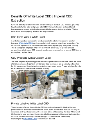 Benefits Of White Label CBD | Imperial CBD Extraction