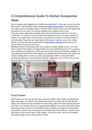 A Comprehensive Guide To Kitchen Accessories Ideas