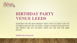 Birthday Party Venue Leeds | Fleurrestaurants.com