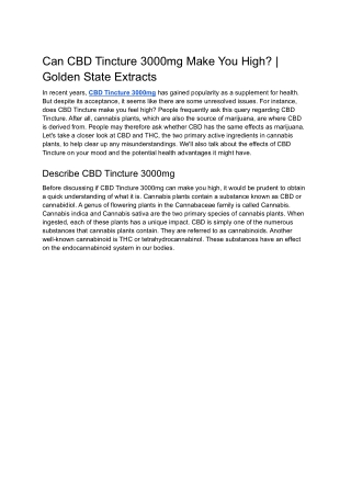 Can CBD Tincture 3000mg Make You High? | Golden State Extracts