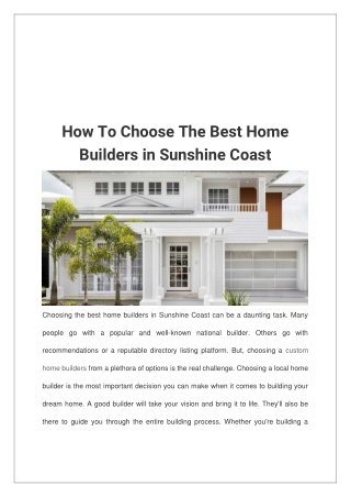 How To Choose The Best Home Builders in Sunshine Coast