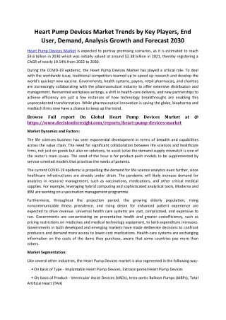Heart Pump Devices Market Trends by Key Players, End User, Demand, Analysis