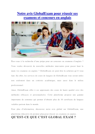 Notre avis GlobalExam pour réussir ses examens et concours en anglais.