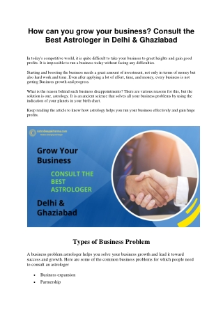 How can you grow your business Consult the Best Astrologer in Delhi & Ghaziabad