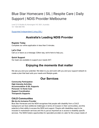 Blue Star Homecare _ SIL _ Respite Care _ Daily Support _ NDIS Provider Melbourne