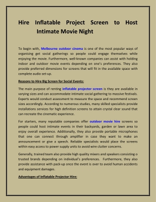 Hire Inflatable Project Screen to Host Intimate Movie Night