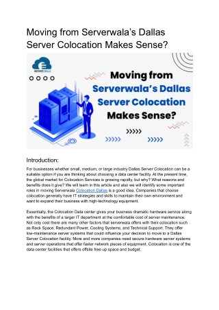 Moving from Serverwala’s Dallas Server Colocation Makes Sense