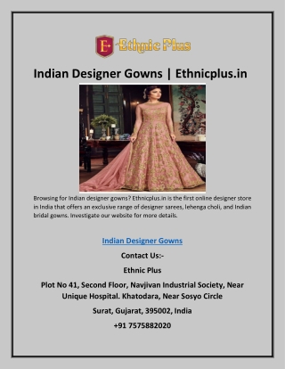 Indian Designer Gowns | Ethnicplus.in