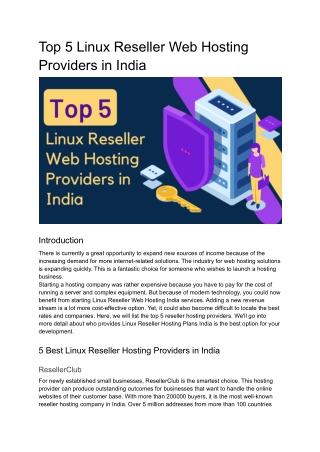 Top 5 Linux Reseller Web Hosting Providers in India