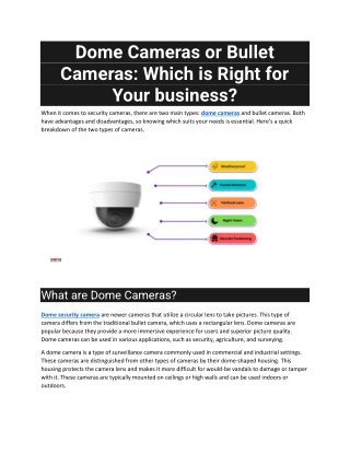 Dome Cameras or Bullet Cameras - Which is Right for Your business