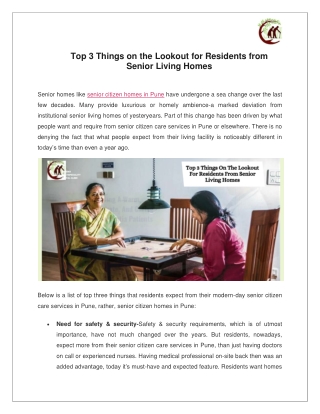 Top 3 Things on the Lookout for Residents from Senior Living Homes