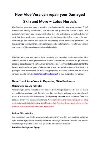 How Aloe Vera can repair your Damaged Skin and More - Lotus Herbals