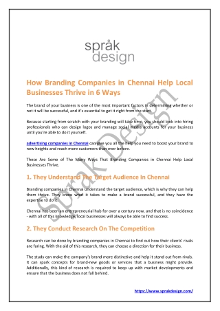 How Branding Companies in Chennai Help Local Businesses Thrive in 6 Ways