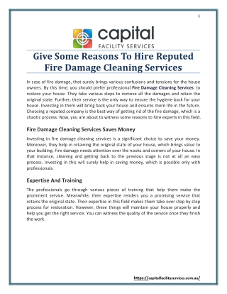 Give Some Reasons To Hire Reputed Fire Damage Cleaning Services