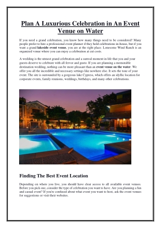 Plan A Luxurious Celebration in An Event Venue on Water PDF