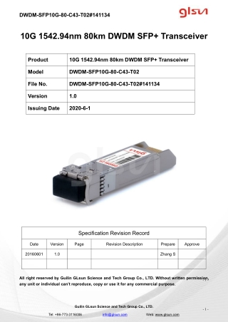 10G 1542.94nm 80km DWDM SFP  Transceiver