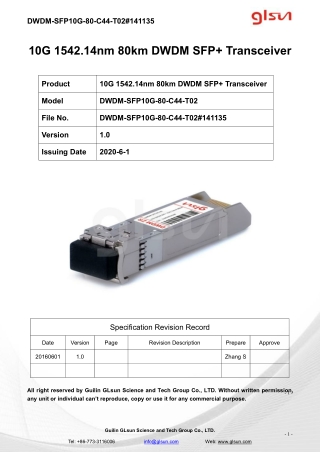 10G 1542.14nm 80km DWDM SFP  Transceiver