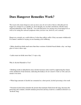 Does Hangover Remedies Work?