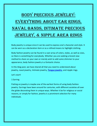 Body Precious jewelry Everything About Ear Rings, Naval Bands, Intimate Precious Jewelry, & Nipple Area Rings
