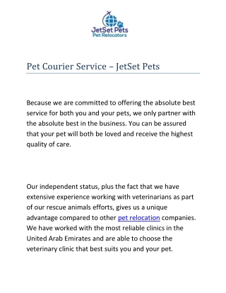 Pet Courier Service – JetSet Pets