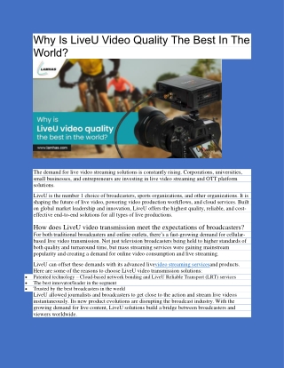 Why Is LiveU Video Quality The Best In The World