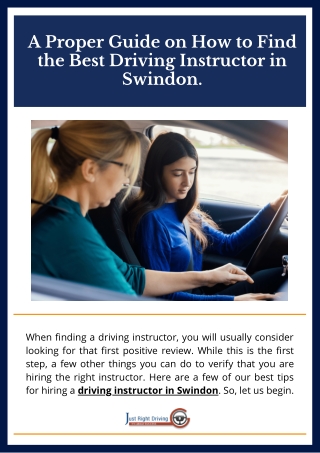 A Proper Guide on How to Find the Best Driving Instructor in Swindon