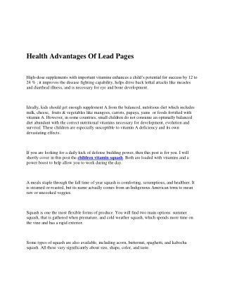 Health Advantages Of Lead Pages