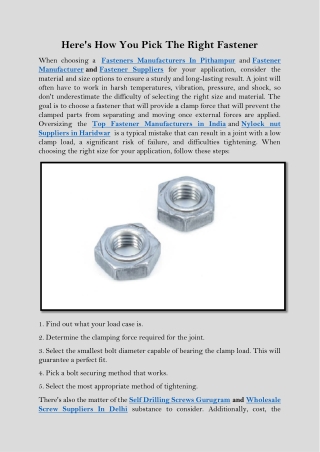 Here's How You Pick The Right Fastener