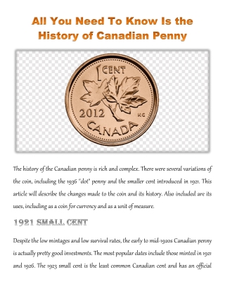 All You Need To Know Is the History of Canadian Penny