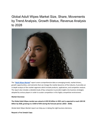 Global Adult Wipes Market Size, Share, Movements by Trend Analysis