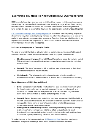 Everything You Need To Know About ICICI Overnight Fund