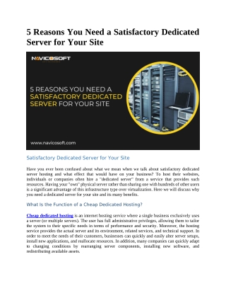 5 Reasons You Need a Satisfactory Dedicated Server for Your Site