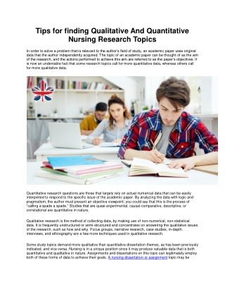 Tips for finding Qualitative And Quantitative Nursing Research Topics