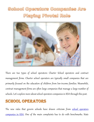 School Operators Companies Are Playing Pivotal Role